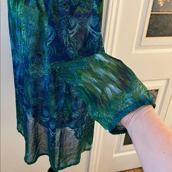 💗Ricki's Vibrant Blue and Green Blouse - Picture 4 of 14